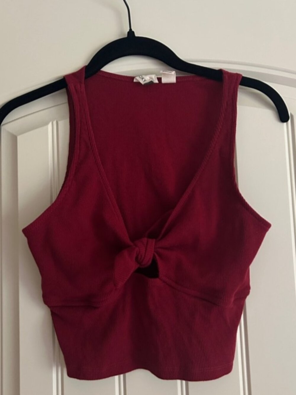 Knot Front Ribbed Tank Top - Wine Red